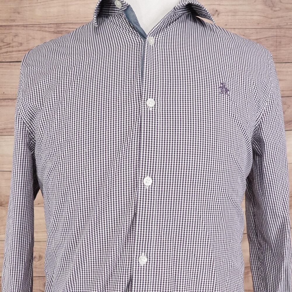 Original Penguin Shirt Mens Large Black White‎ Gingham Button Down Long Sleeve